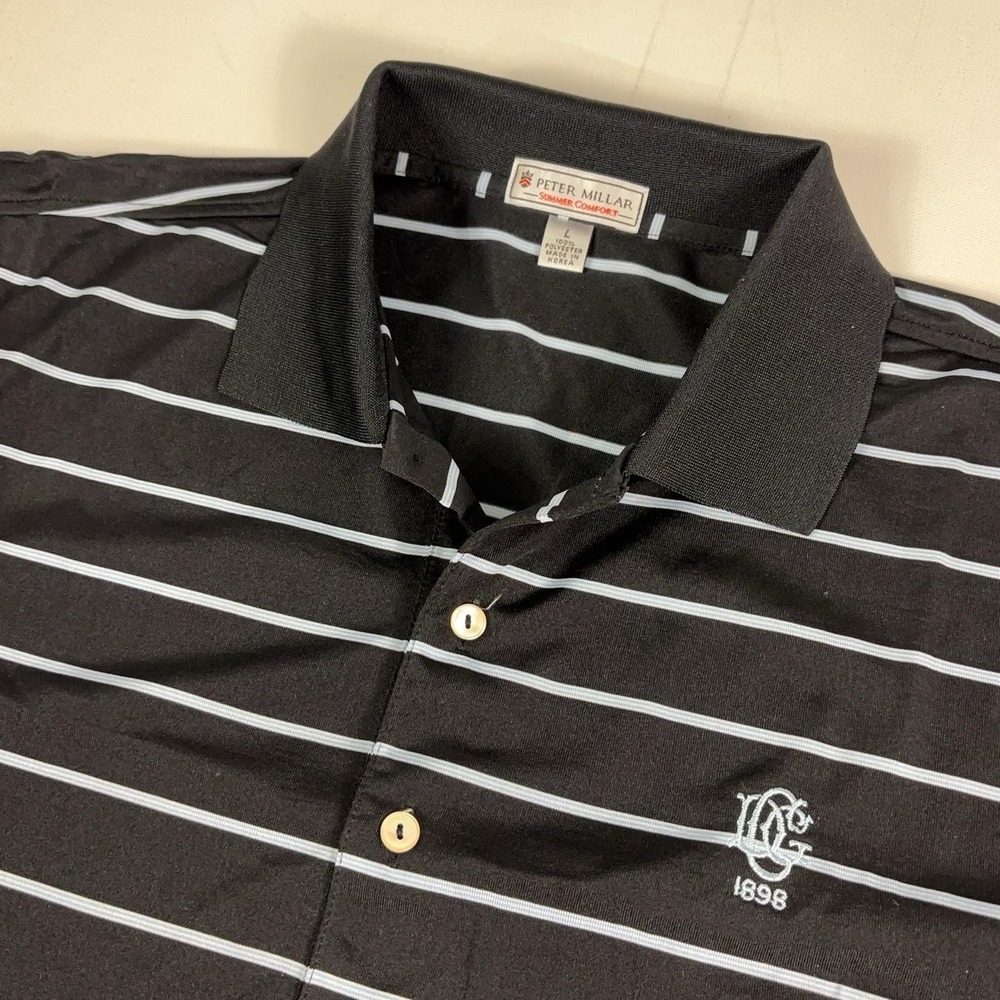 Peter Millar Summer Comfort Polo Shirt Mens Large Black Stripe Golf Short Sleeve